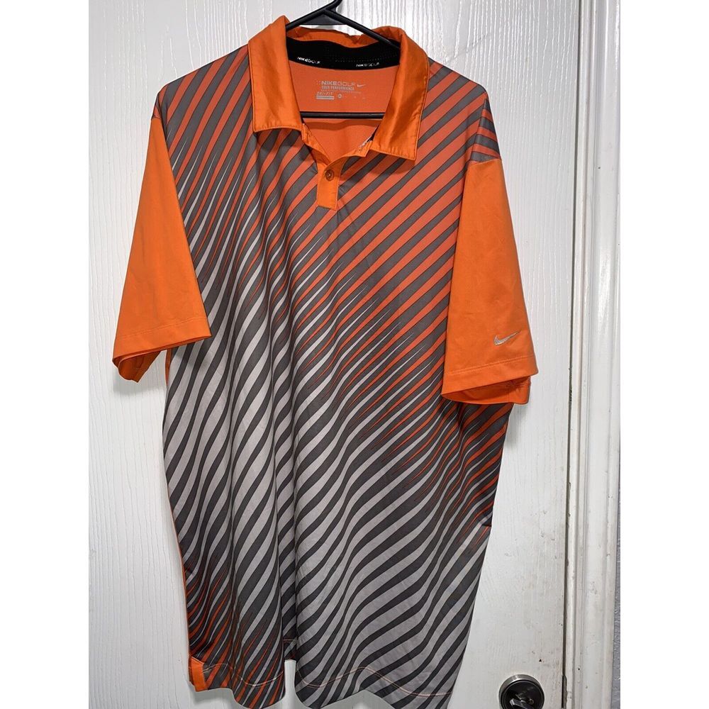 Nike‎ Golf Dri Fit Polo Shirt Tour Performance Orange Gray Vented Size XLarge